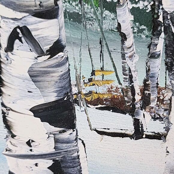 Birch Tree Oil Painting Northwoods Snowy Forest Winter Woods Aspen Pine Fir Snow - Picture 7 of 12